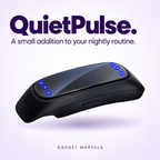 QuietPulse under-chin device with blue indicator lights. A small addition to your nightly routine.