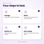 How to use the QuietPulse anti-snoring device in four steps: charge, wear, switch on, set the level and sleep